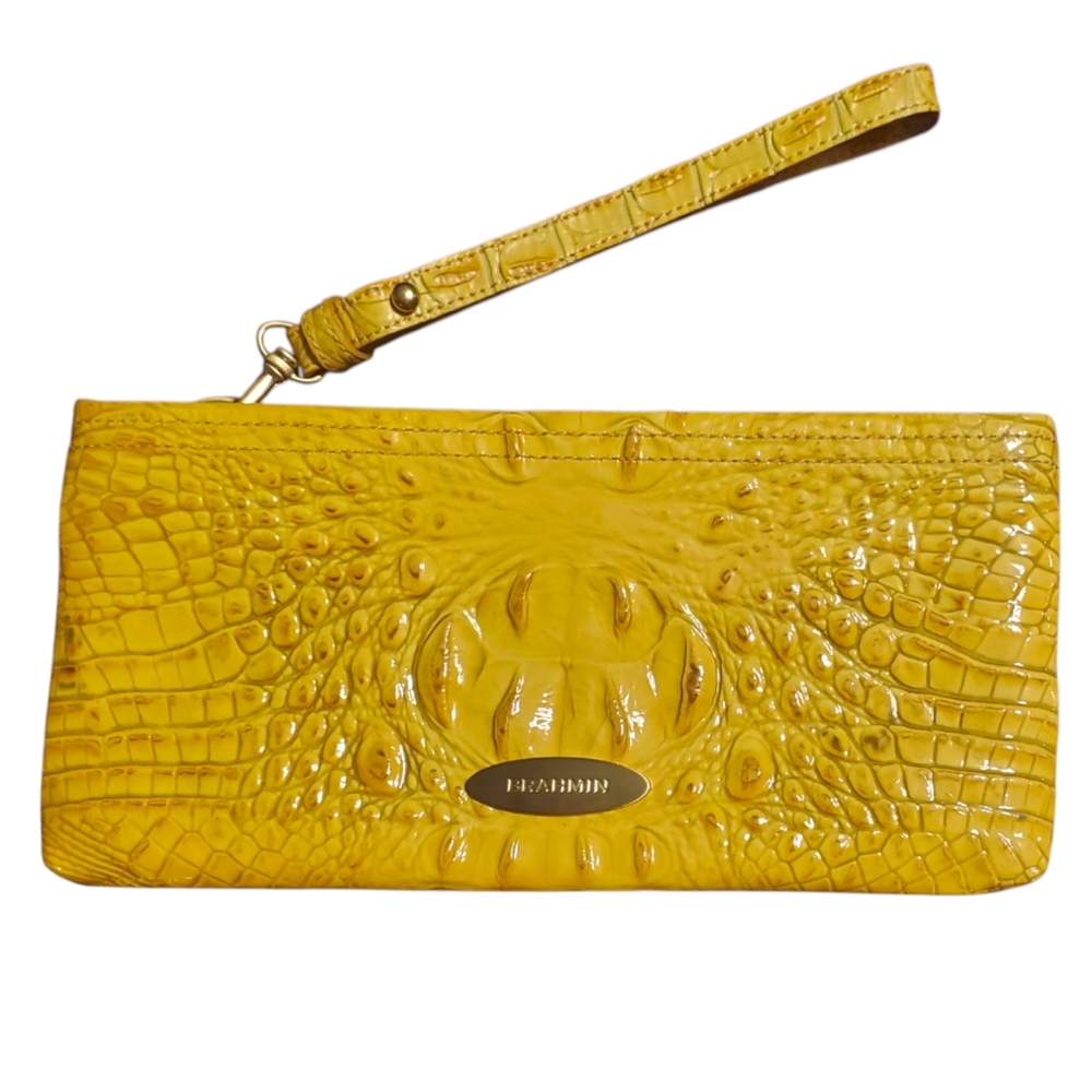 BRAHMIN Yellow Crocodile Embossed Wristlet Clutch